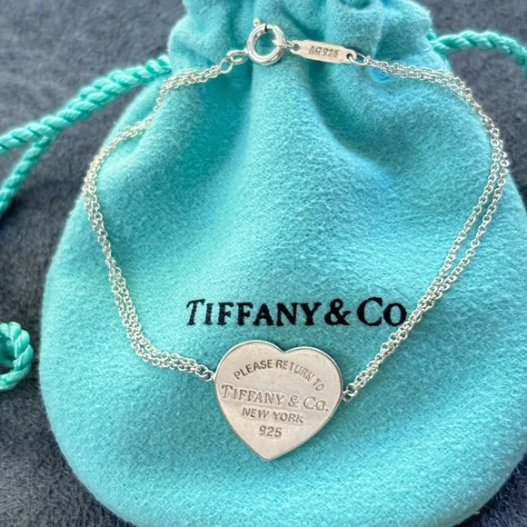 Tiffany & Co. Double Chain Heart Tag Bracelet 6" - Picture 1 of 7